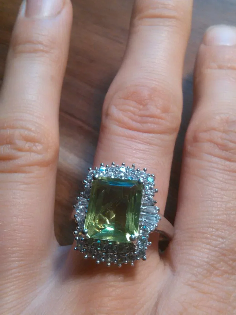 Green Triplet Quartz Natural White Zircon Accent Sterling Silver Ring (Size 10)